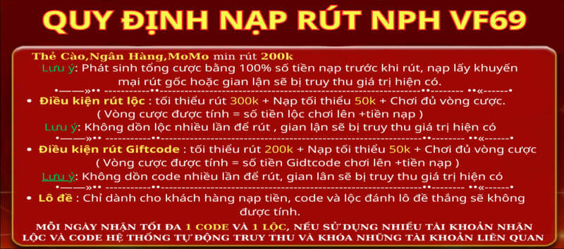 Quy Định Nạp Rút NPH tại cổng game VF69